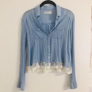 Abercrombie Light Blue Lace Trim Button Up Top